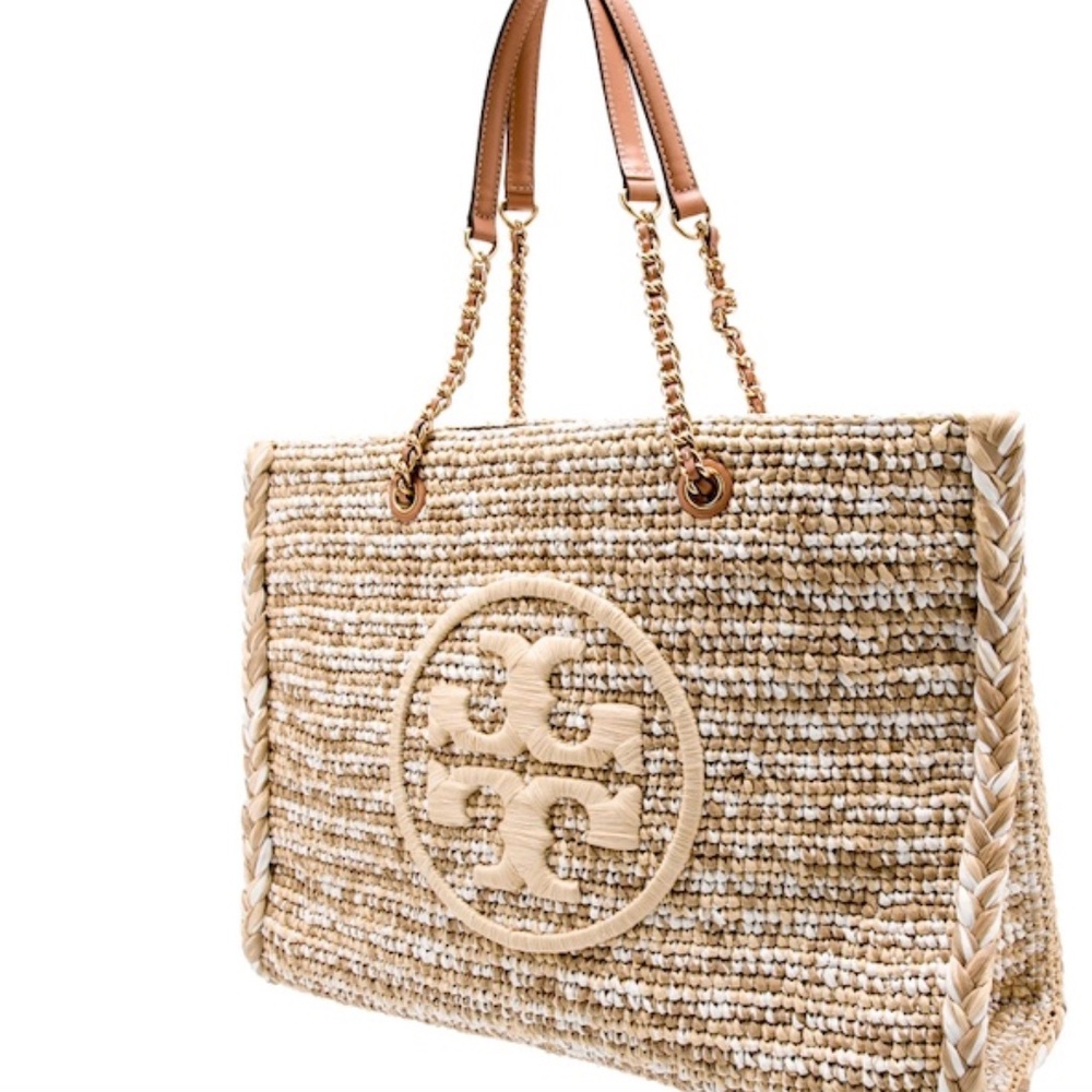 Large Tory Burch Ella Raffia Straw Tote Bag - Picture 8 of 13